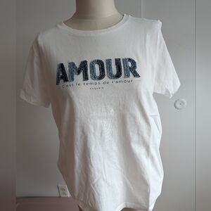 ESQUALO White Short Sleeve Tee with Navy 'AMOUR' Graphic